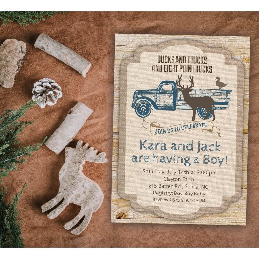 Ländliche Rehkitz-LKW-Baby-Party-Einladung für Jun Einladung