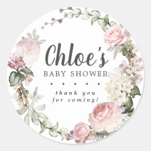 Ländliche rosa Blumen-Baby Shower Dankeschön Runder Aufkleber