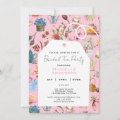 Ländliche rosa Blumen-Garten-Teeparty-Brautabschie Einladung (Vorderseite)