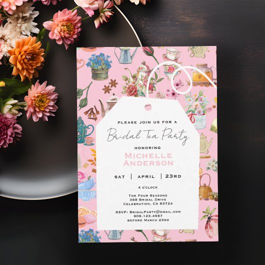 Ländliche rosa Blumen-Garten-Teeparty-Brautabschie Einladung