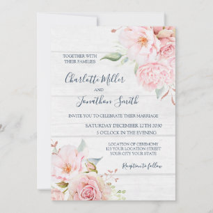 Ländliche rosa Blumen-Hochzeitseinladungen im Früh Einladung