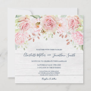Ländliche rosa Blumen-Hochzeitseinladungen im Früh Einladung