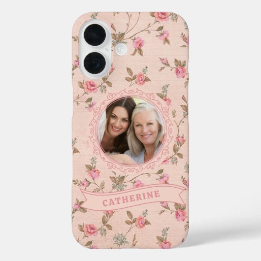 Ländliche rosa Rose Custom iPhone 16 Hülle (Rückseite)