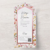 Ländliche Rosa Wildblumen QR-Code All In One Einladung (Innen Boden)