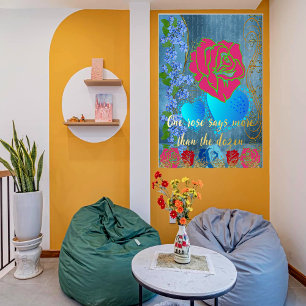 Ländliche Rose Rosa Vintage Blau Gold Falsche Rose Foliendrucke