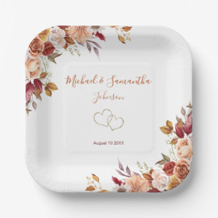 Ländliche Rose und Chrysantheme Herbsthochzeit Pappteller