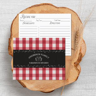 Ländliche rote Gingham-Familien-Rezeptkarte