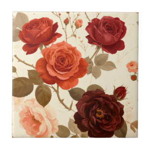 Ländliche rote Rosen und Terrakotta-Blumen Fliese