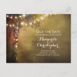 Ländliche rustikale Birke & Lichter Save-the-Date- Ankündigungspostkarte