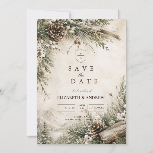 Ländliche Rustikale Winterhochzeit Save The Date (Vorderseite)