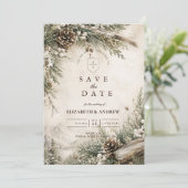 Ländliche Rustikale Winterhochzeit Save The Date (Stehend Vorderseite)