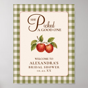 Ländliche Salbei-Grün-Gingham-Apfel-Brautparty Poster