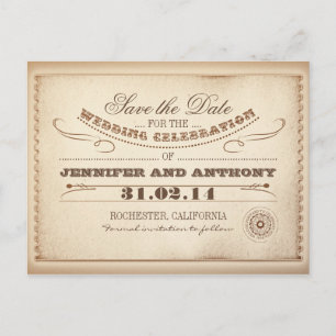 ländliche Save-the-Date-Vintage-Tickets Postkarten