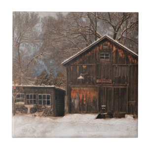 Ländliche Scheune & Cottage Vintage-Schneeszene Fliese