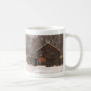 Ländliche Scheune & Cottage Vintage-Schneeszene Kaffeetasse