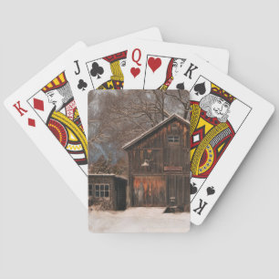 Ländliche Scheune & Cottage Vintage-Schneeszene Spielkarten