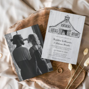 Ländliche Scheune Einfache Holz-Hochzeitseinladung Save The Date