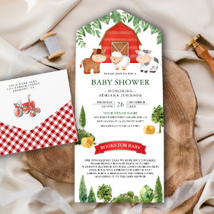 Ländliche Scheune Süße Bauernhoftiere Baby Shower All In One Einladung