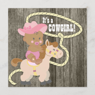 Ländliche Scheunenholz-Cowgirl-Baby-Party Einladung