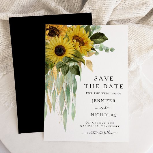 Ländliche schwarze und weiße Sonnenblumen Floral Save The Date