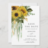 Ländliche schwarze und weiße Sonnenblumen Floral Save The Date (Vorderseite)