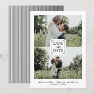 Ländliche Schwarze Zwei-Foto-Save-the-Date-Ankündi Einladung