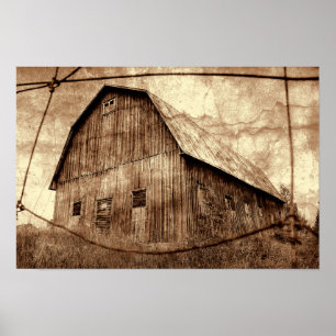 Ländliche Sepia-Rustikal-Scheune Vintage-Textur Poster