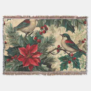 Ländliche Singvogel-Weihnachtsstern-Winter-Cream-B Decke