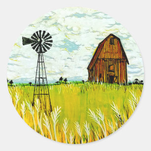 Ländliche Sommerlandschaft auf einem Bauernhof Runder Aufkleber