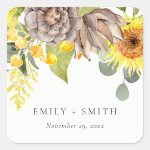 LANDLICHE SONNENBLUME EUCALYPTUS KIEFER BLUMEN HOC QUADRATISCHER AUFKLEBER