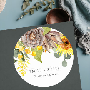 LANDLICHE SONNENBLUME EUCALYPTUS KIEFER BLUMEN HOC RUNDER AUFKLEBER