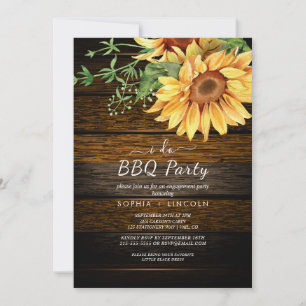 Ländliche Sonnenblume & Holz "I Do BBQ" Verlobungs Einladung
