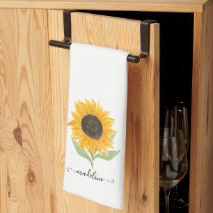 Ländliche Sonnenblume Personalisierter Name Schrif Geschirrtuch