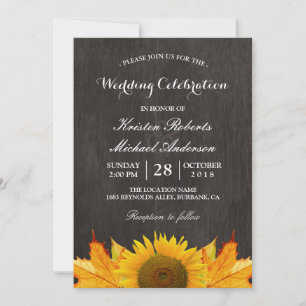 Ländliche Sonnenblumen-Ahornblatt-Hochzeitsfeier Einladung