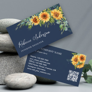 Ländliche Sonnenblumen Eukalyptus Marineblau QR-Co Visitenkarte