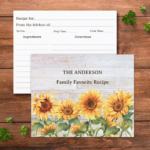 Ländliche Sonnenblumen-Garten-Familien-Rezeptkarte