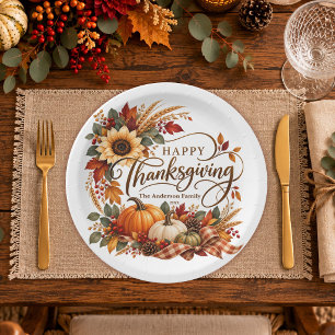 Ländliche Sonnenblumen Herbst-Kürbis-Familien-Than Pappteller