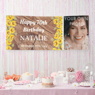 Ländliche Sonnenblumen & Holzstruktur Geburtstag Banner
