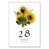 Ländliche Sonnenblumen-Landhochzeit Tischnummer (Rückseite)