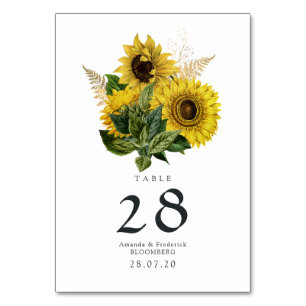 Ländliche Sonnenblumen-Landhochzeit Tischnummer