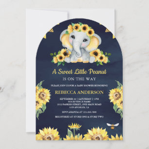 Ländliche Sonnenblumen Navy Blau Elefant Baby Show Einladung