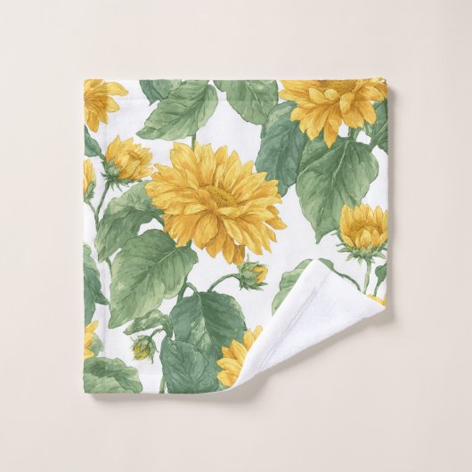 Ländliche Sonnenblumen-Wasserfarben-Blumen Badhandtuch Set (Waschlappen)
