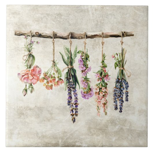 Ländliche Sträuße getrockneter Blumen Fliese (Vorderseite)