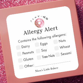 Ländliche süße rosa Donut-Bäckerei-Allergie-Warnun Quadratischer Aufkleber