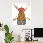 Ländliche traditionelle Holz-Windmühle Poster (Heimbüro)