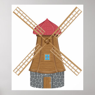 Ländliche traditionelle Holz-Windmühle Poster