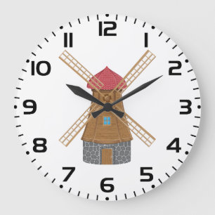 Ländliche traditionelle hölzerne Windmühle Große Wanduhr