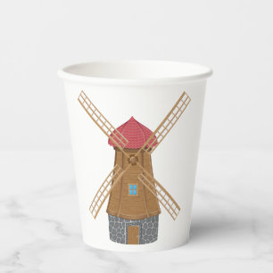 Ländliche traditionelle hölzerne Windmühle Pappbecher