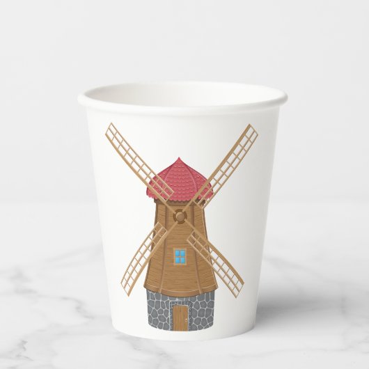 Ländliche traditionelle hölzerne Windmühle Pappbecher (Vorderseite)