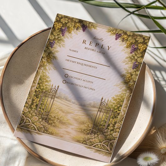 Ländliche Traubengarten-Hochzeit auf dem Land RSVP Karte